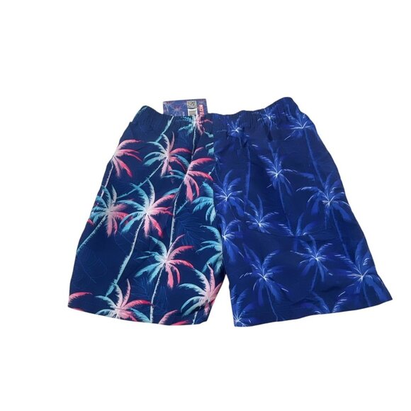 UZZI Boys Swim Trunks Blue & Pink Palm Tree Print L Quick-Dry Elastic Waistband - Picture 7 of 8